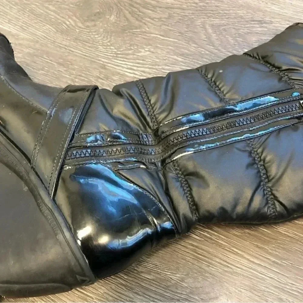 Anne Klein Sport Wedge Heel Snow Boots Black Vegan Patent Leather: 8M